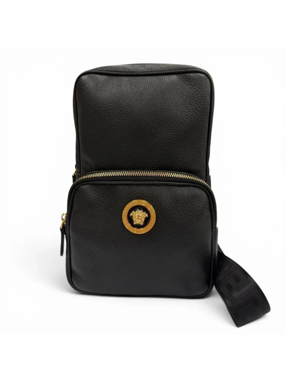 Versace Cowhide Medusa Leather Sling Bag Black Gold
